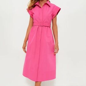 Tuckernuck Hot Pink Belted Shirt Midi Dress